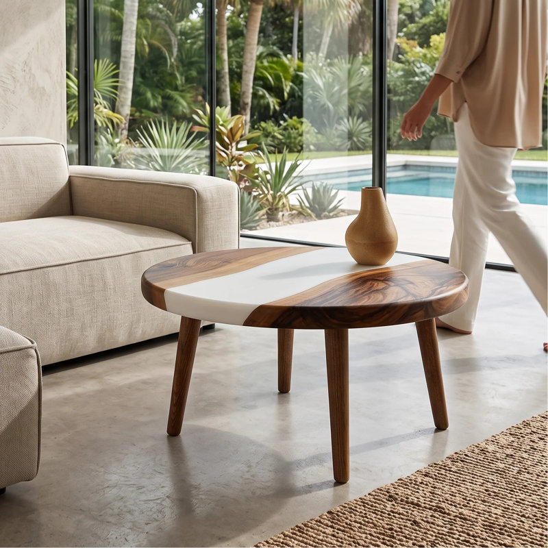 Gamba Di Legno Coffee Table, 17.7" H x 35.4" L x 35.4" W, White/Walnut