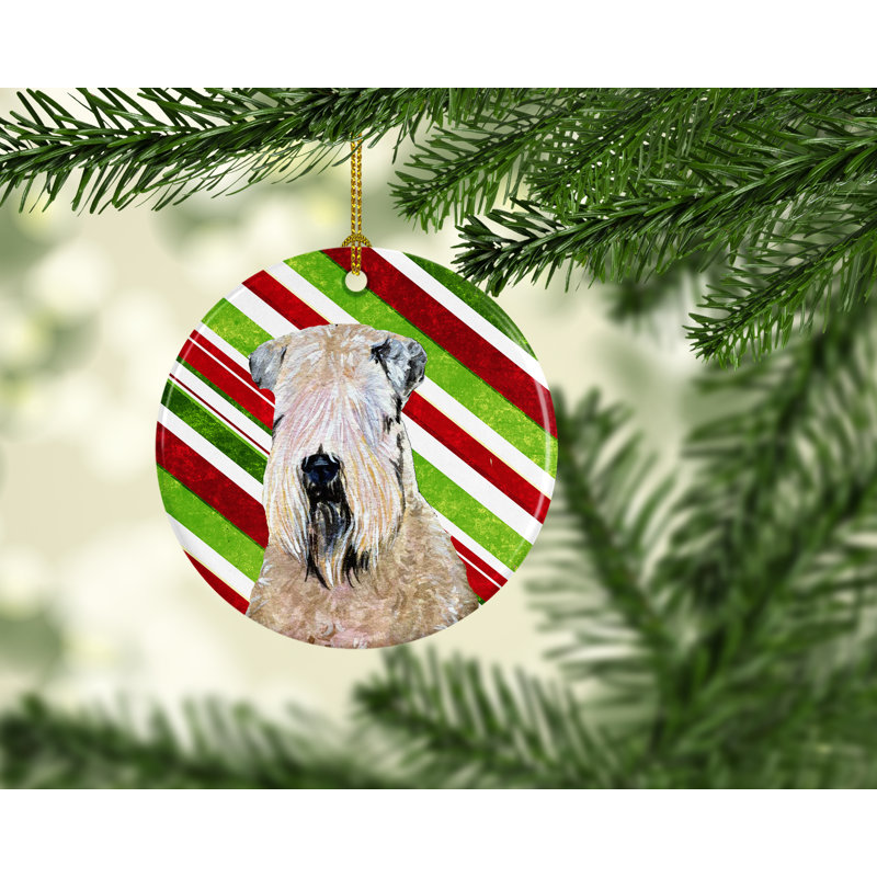 Ornement figurine suspendu en céramique de noël doux recouvert de noël en céramique bléen terrier