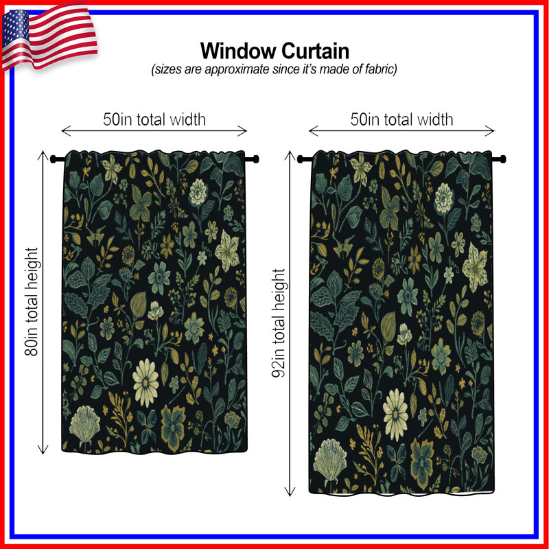 Rideaux de fenêtre à motif floral Botanical, Blockout, 50" x 80" - 1 Panel