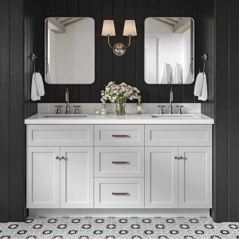 Hamlet 67'' Double Bathroom Vanity with White Quartz Top, Gray