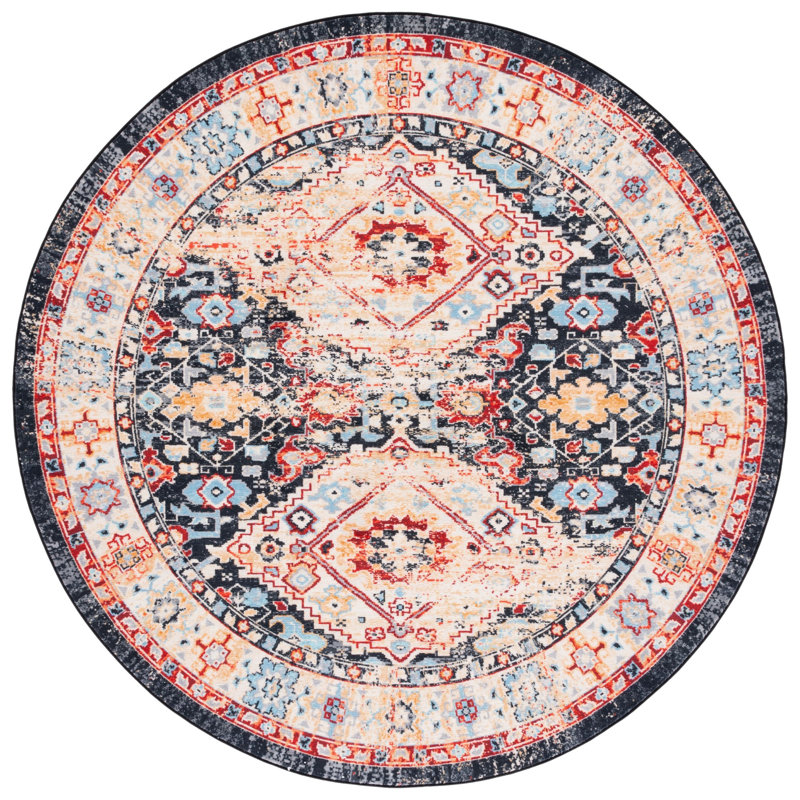 Manado Oriental Charcoal/Gold Area Rug, Round 6'7"