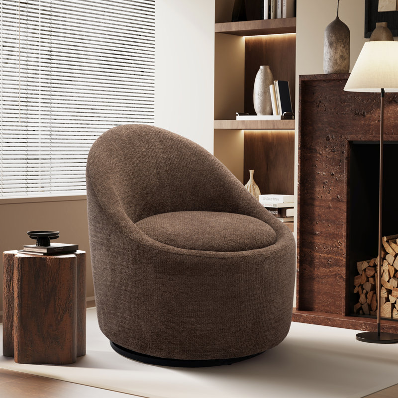 Lawandra 71.9Cm Wide Swivel Barrel Chair, Brown 