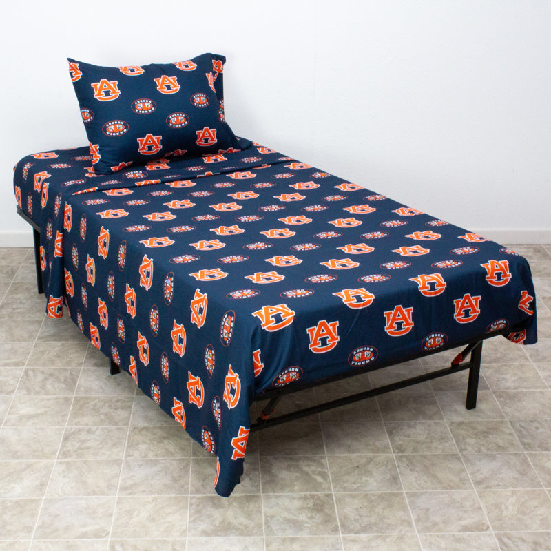 NCAA Sheet Set, Twin Sheet Set + Fitted Sheet + Pillowcase, Auburn