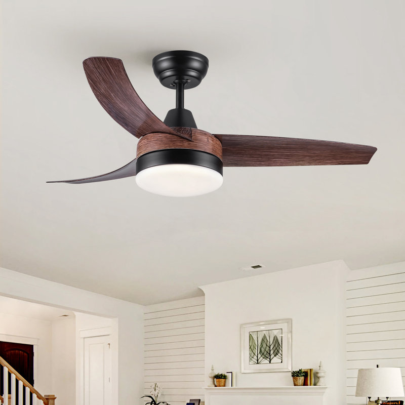 Ventilateur de plafond rustique à DEL 42 po avec pales en ABS brun grain de bois et télécommande