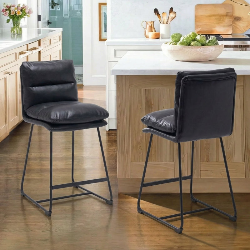 Tabouret de comptoir en similicuir noir de 26 po Marlow (ensemble de 2), Noir