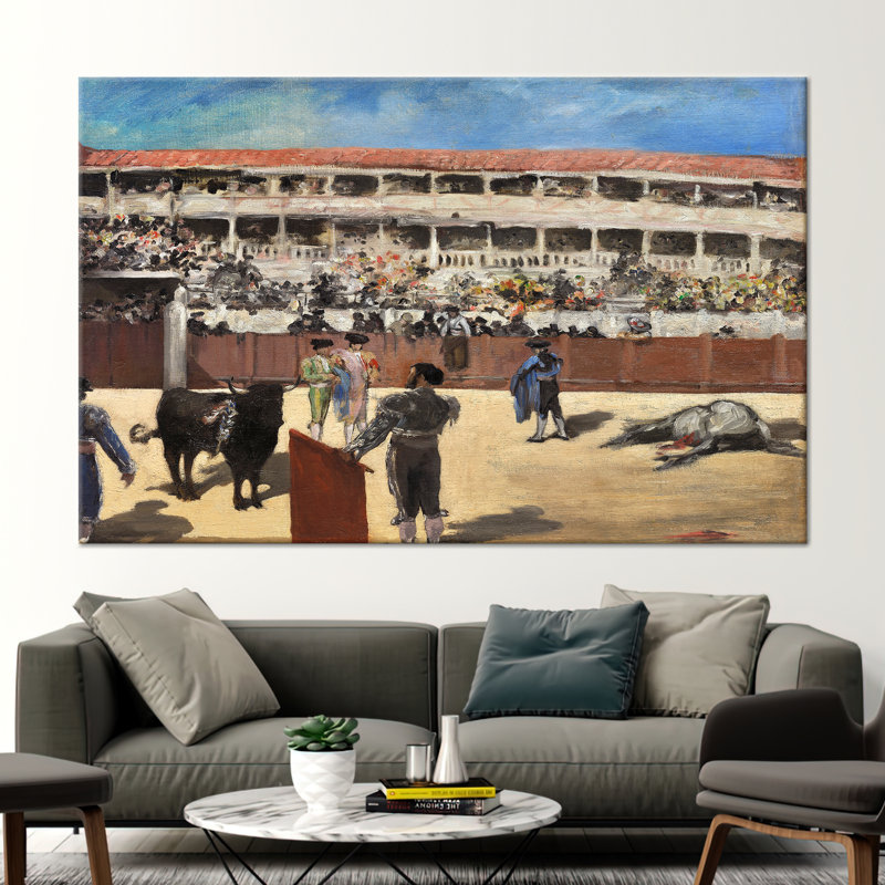 Matador espagnol et arène de taureaux, art mural moderne sur toile pour la décoration intérieure, H 43 po x l 98 po