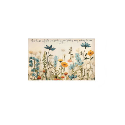 Christian Blue Floral Scripture, 20 x 30 inch, Built-in Back Wood Frame Wall Art