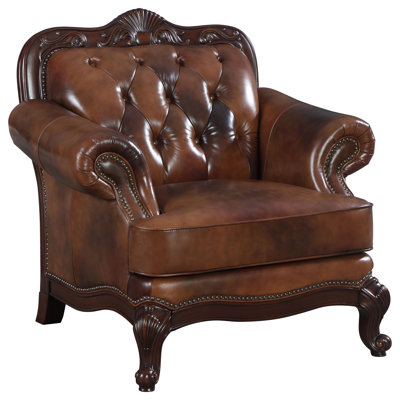 Luxury Build - Victoria Full Leather Upholstered Rolled Arm Chair Brown