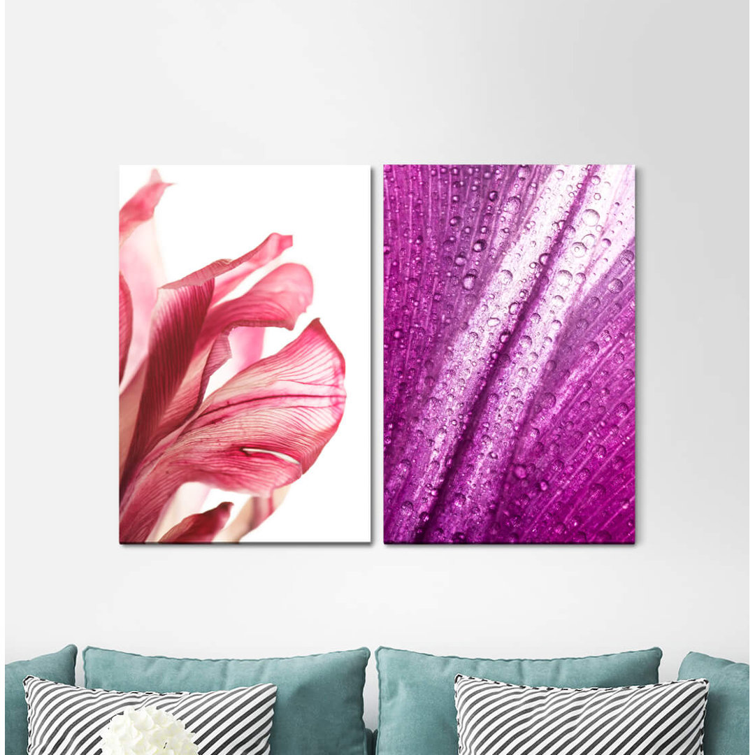 2-tlg. Leinwandbilder-Set - Grafikdruck „Orchid Red Flower Violet Water Drops”