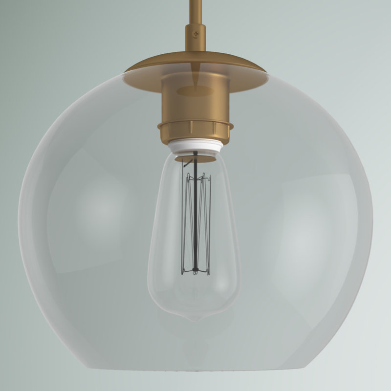 Luminaire suspendu sphérique simple à 1 lumière Snead, Laiton, Transparent, H 68 po x l 7,9 po x P 7,9 po
