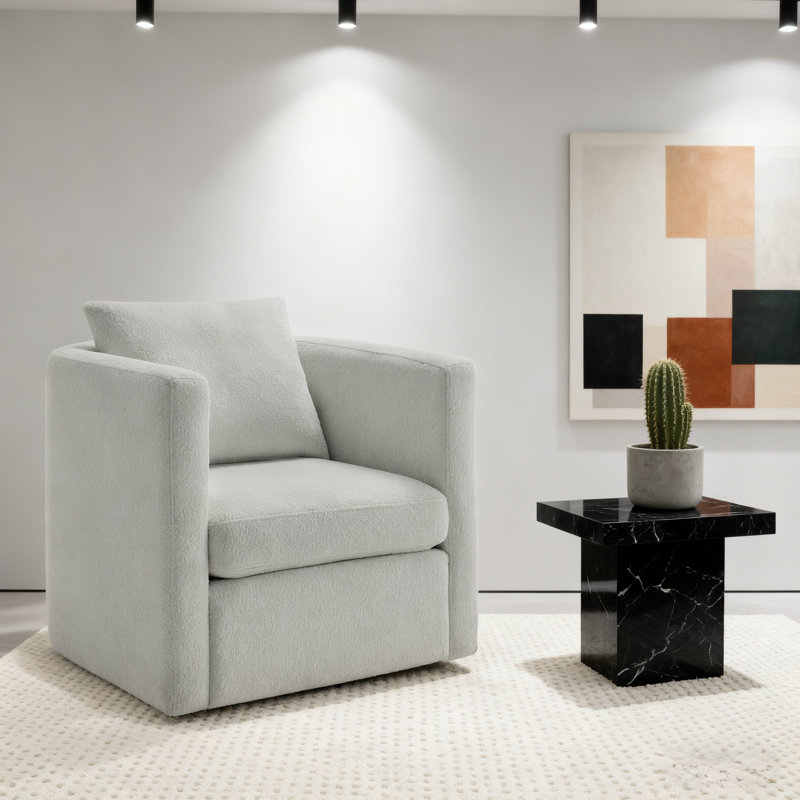 Fauteuil demi-tonneau rotatif moderne en tissu gris clair performant, Gris clair