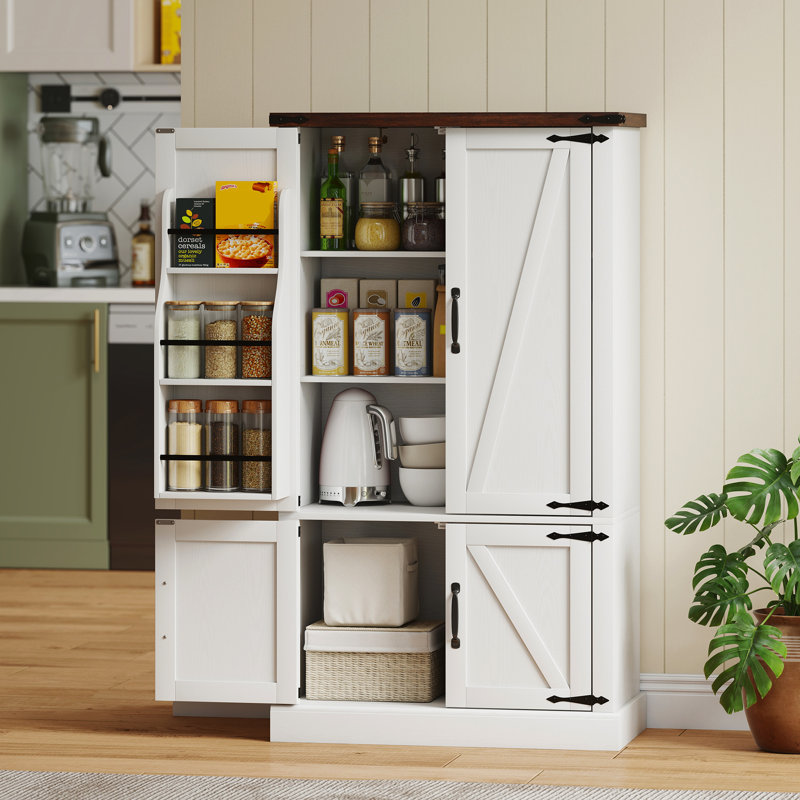 Garde-manger, armoire de rangement de cuisine avec 6 supports de porte, blanc