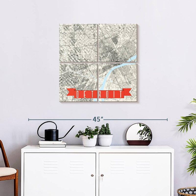 Aliaz Detroit Grid Map, 26" H x 26" W