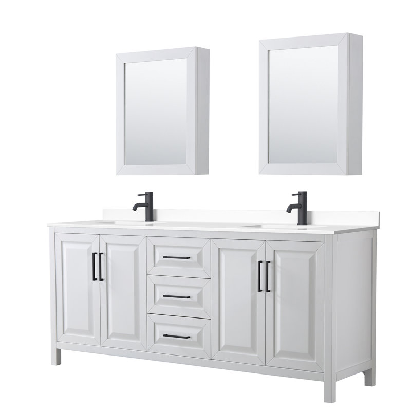 Daria 80'' W Double Vanity, Carrara Cultured Marble, White, Polished Chrome