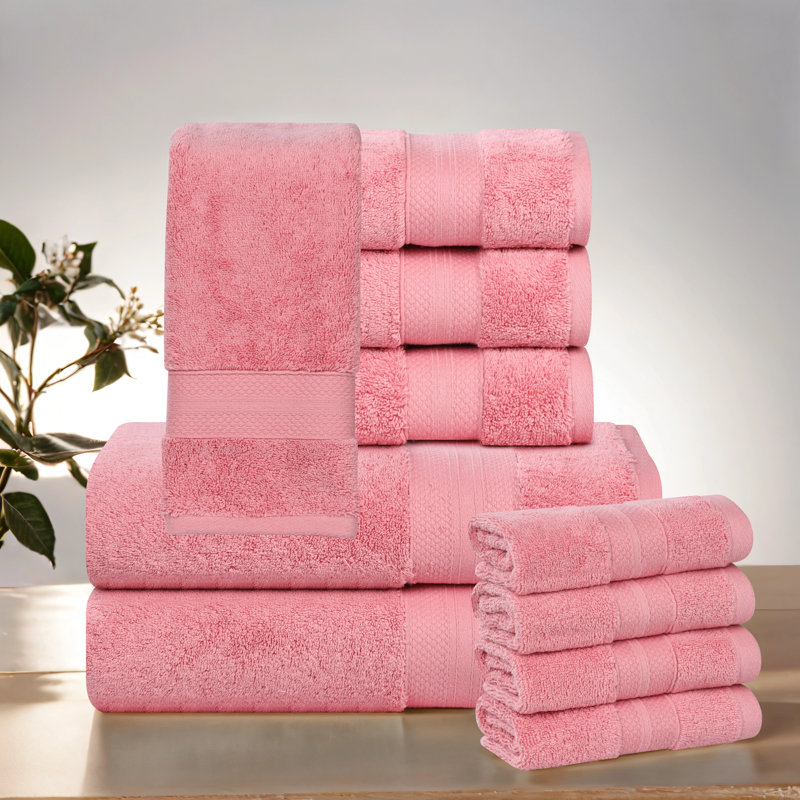 Aria 100% Turkish Cotton Heavyweight Plush Absorbent Towel Set , Pink