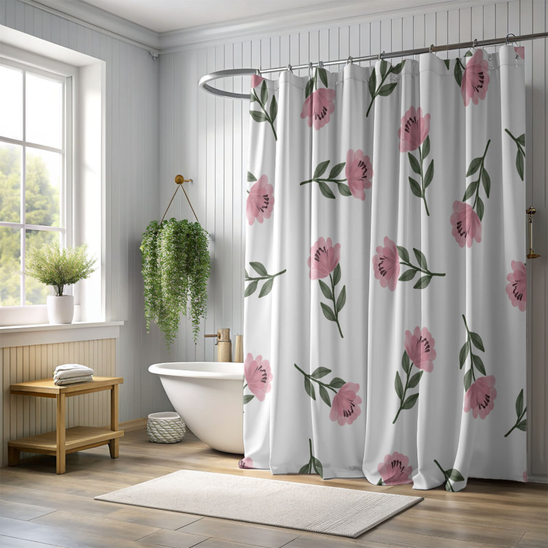 Chic Blossom - Rideau de douche standard 1 pièce, H 74 po x l 35 po