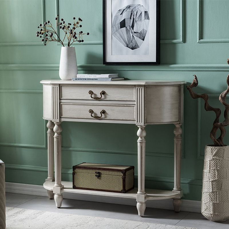 Console demi-cercle en bois massif gris, H 35,43 po x L 35,43 po x l 11,81 po, Grey