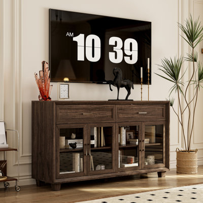63'' W 2-Drawer TV Stand Media Console & Sideboard With Glass Doors