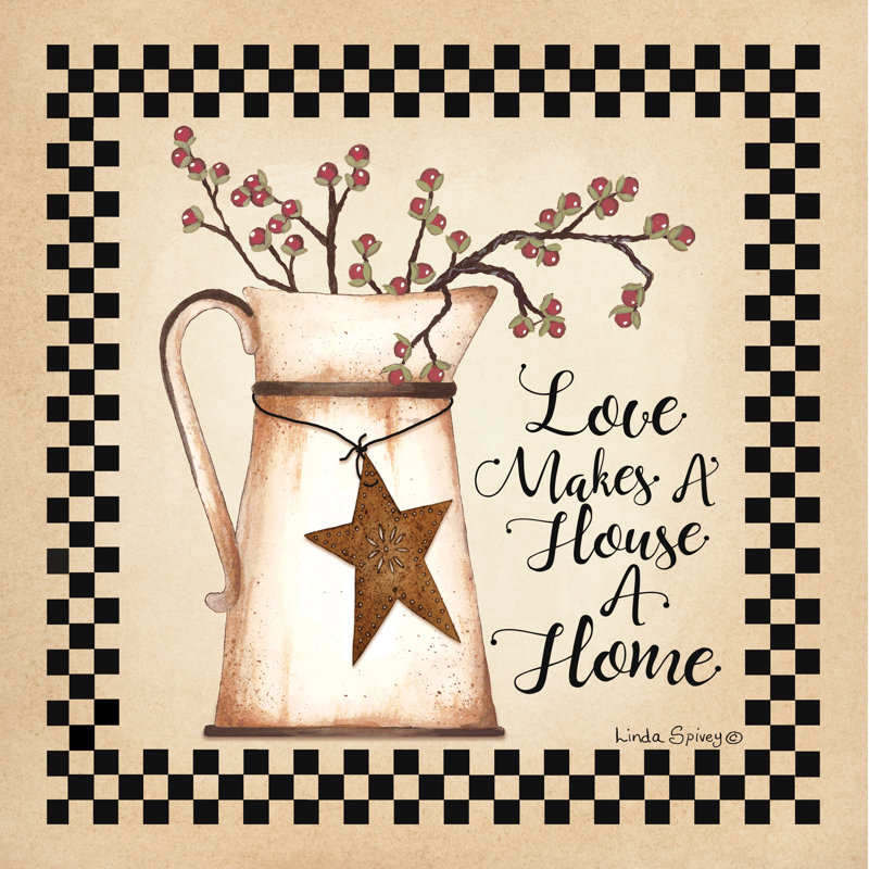 «Love Makes a House a Home» - Art textuel, H 12 po x l 12 po, No, Toile tendue