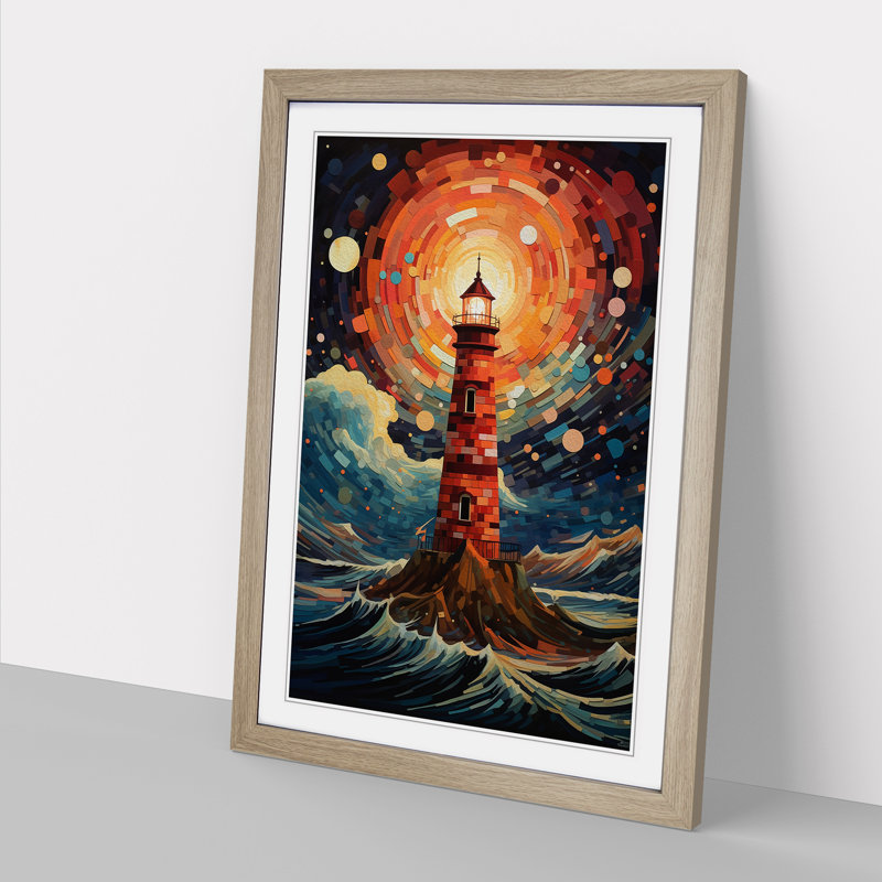 Lighthouse Orphism - Single Picture Frame Print on Wood, Oak Framed, 34cm H x 25cm W x 2cm D