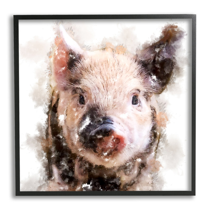 «Baby Pig Face Abstract Portrait» par Kim Curationa - cadre flottant, impression sur bois, Cadre noir