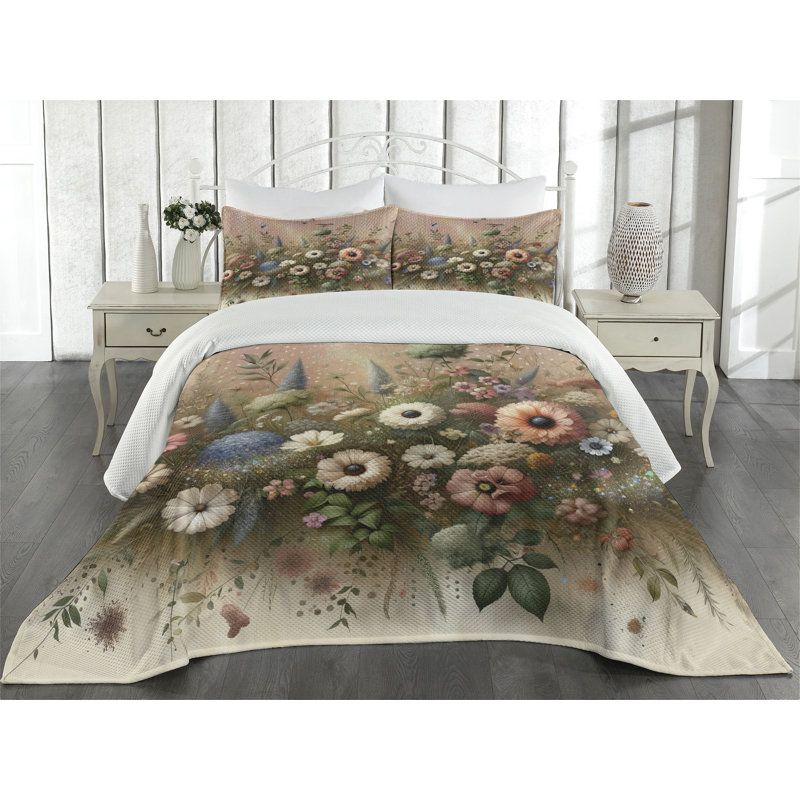Polyester Floral Coverlet, King Coverlet + 2 Standard Shams