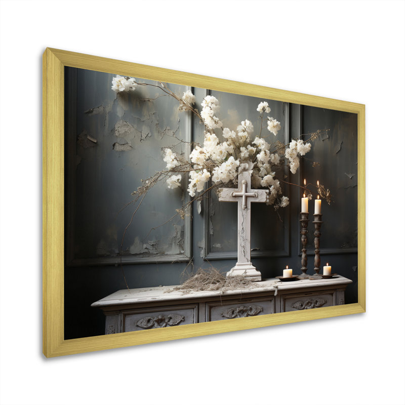 " Religious Cross Transcendent Silence ", Gold Single Picture Framed, 34" H x 44" W x 1.5" D