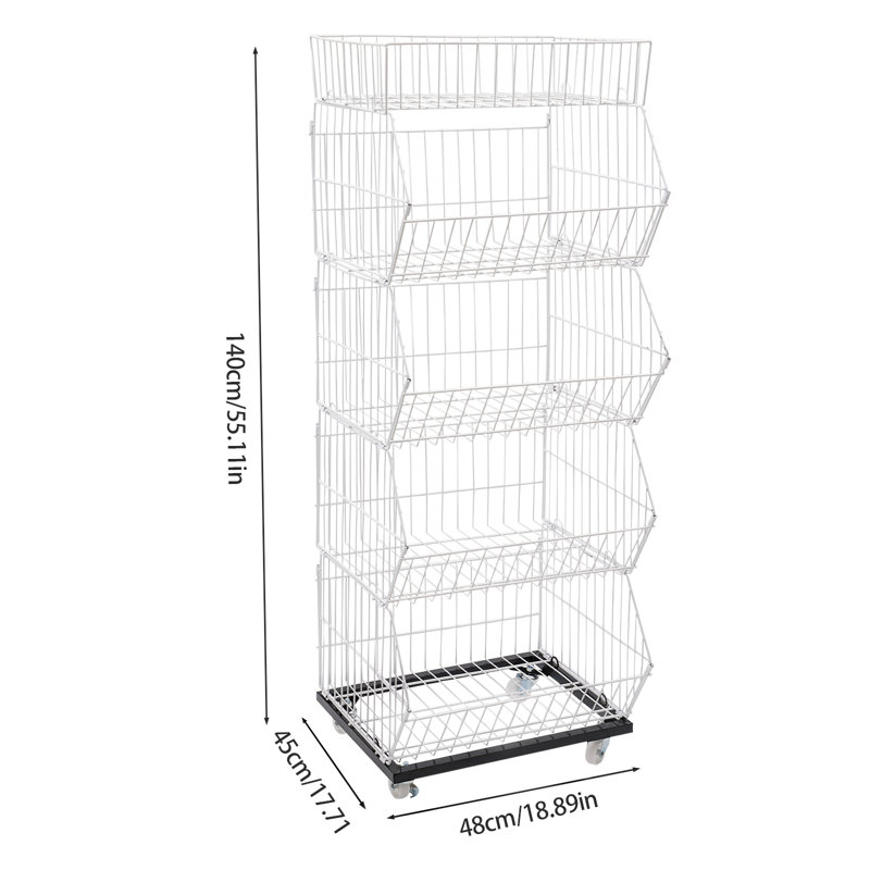 Picrin 18.89'' W Iron Shelving Unit with Wheels, White