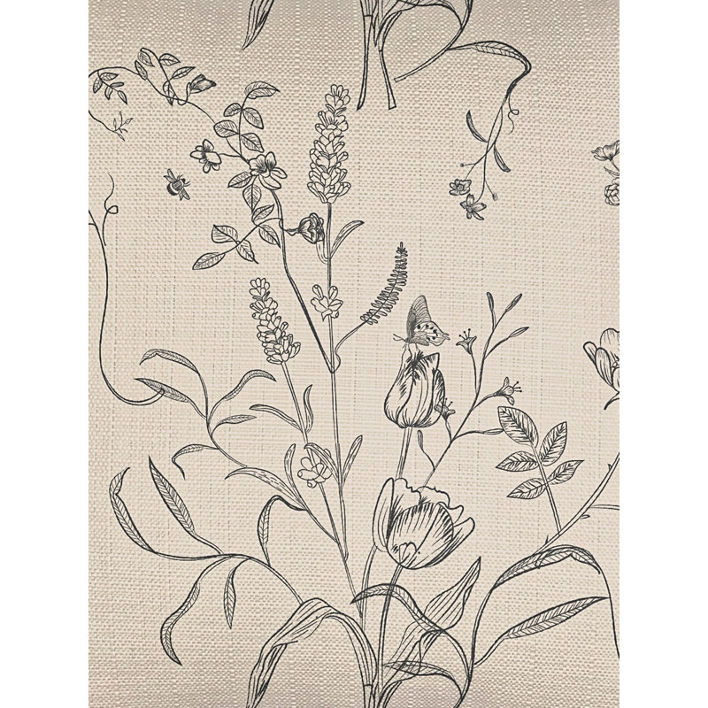 Beige English Garden Linen Pillow 20x20 with Down Insert, Beige, Square 26", Polyester