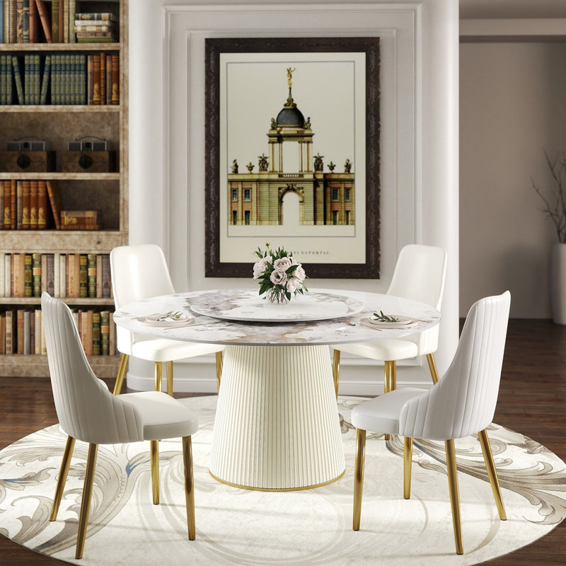 Table de salle à manger 59,05 po moderne en pierre artificielle ronde avec contreplaqué beige