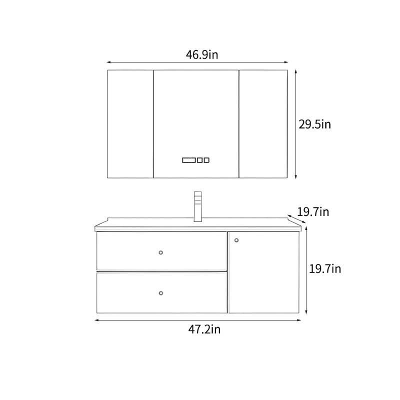 Cream style simple vanitie bathroom cabinet, Gray, 19.7" H x 47.2" W x 19.7" D