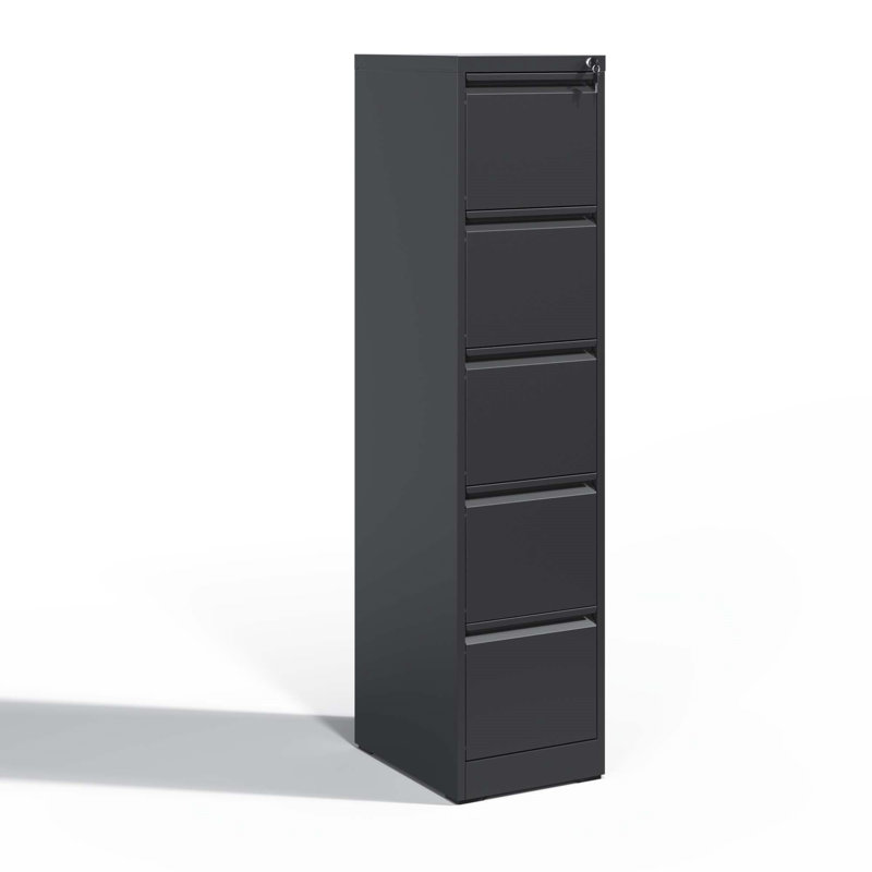 5 Drawer Metal Vertical File Cabinet With Lock Office Home Steel Vertical File Cabinet For A4 Legal/Letter Size, Black
