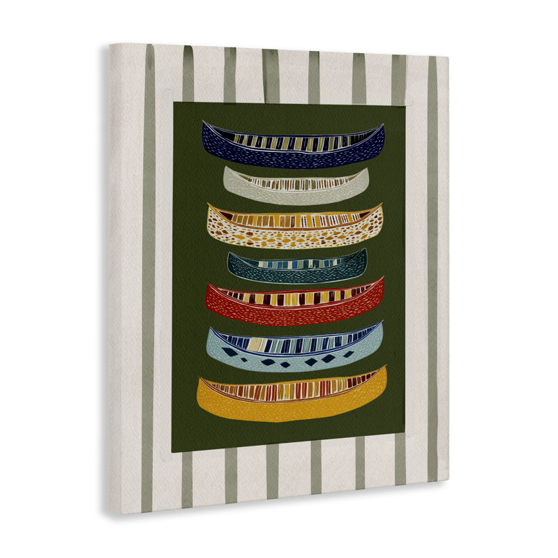 Patterned Canoes over Stripes Canvas, design by Yen, 30" H x 24" W