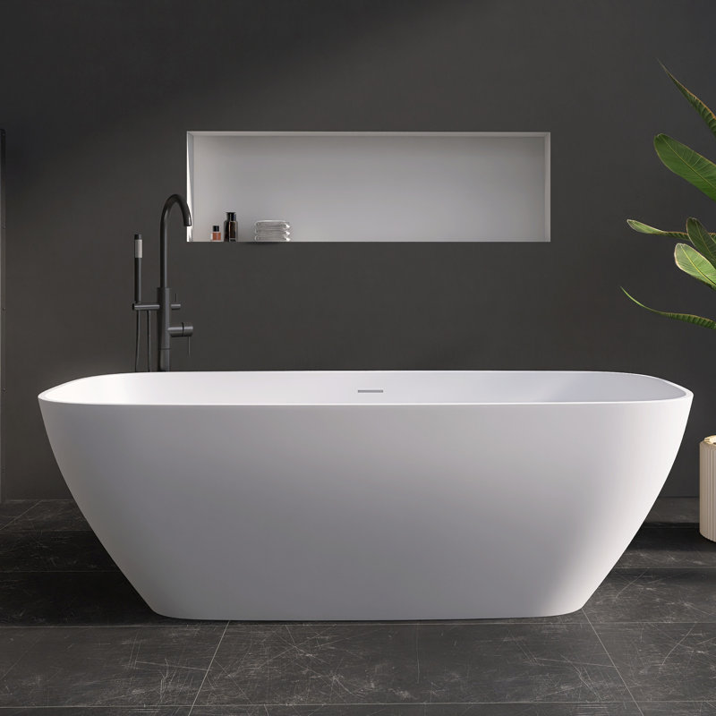 Forma 67'' Freestanding Tub Solid Surface Freestanding Soaking Bathtub, Matte White