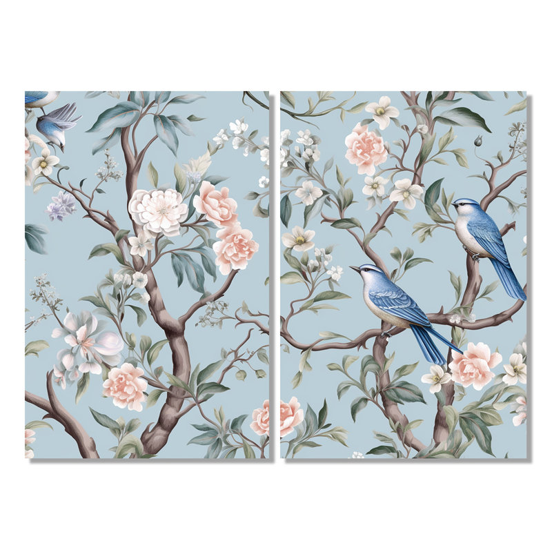 Décoration murale chinoise moderne oiseaux et pivoines chinois, H 36 po x l 48 po, Toile tendue, Ne s’applique pas