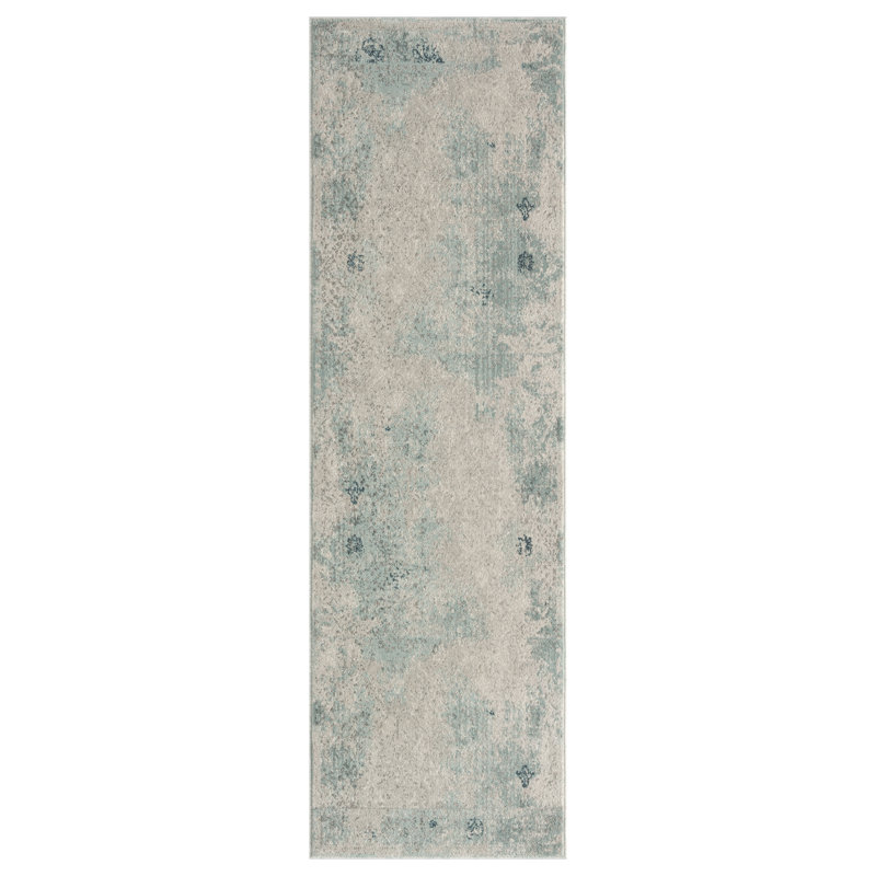 Tapis abstrait ivoire / bleu Tedesco, Tapis de couloir 2 pi 6 po x 8 pi