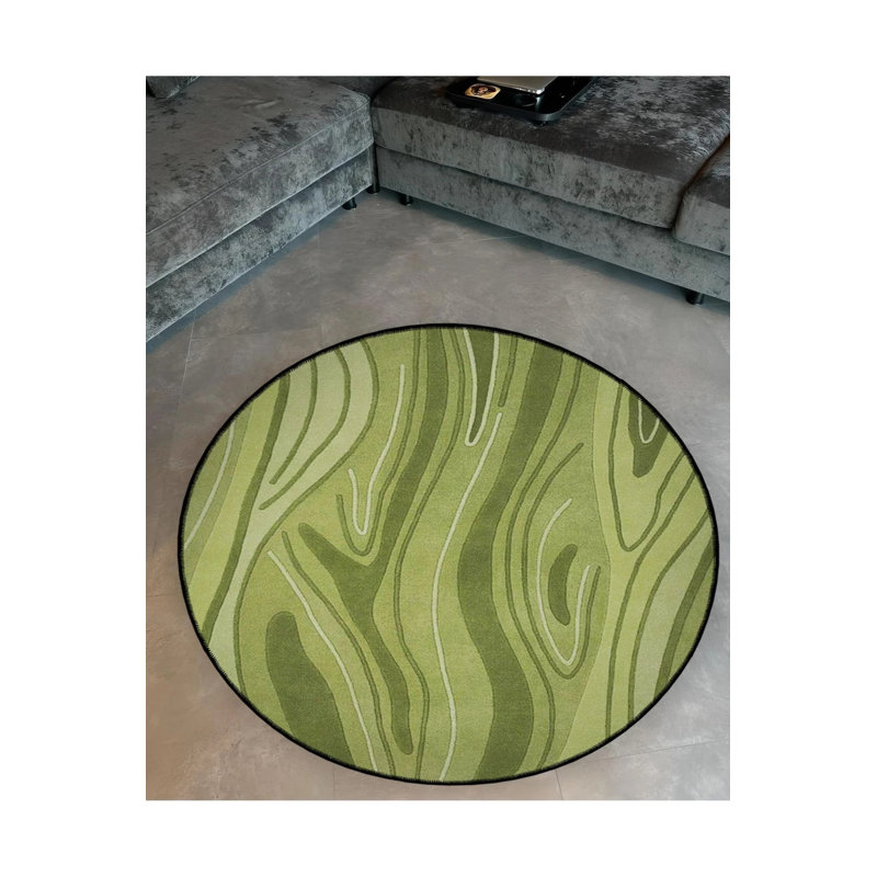Woven Base Modern Decorative Carpet With Abstract Patterns In Green Tones, Round 2'8"