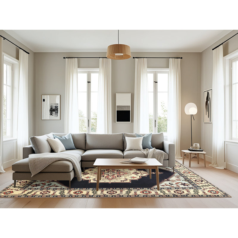 Tapis traditionnel noir / beige, Rectangle 8 pi x 12 pi