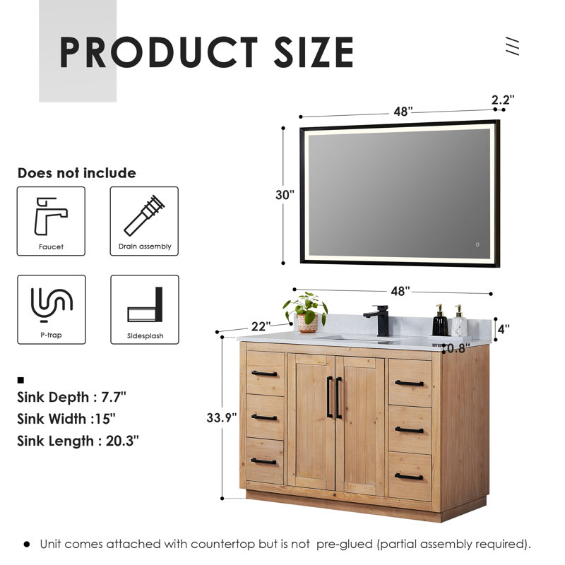 Meuble-lavabo simple 48 po avec miroir Cicero