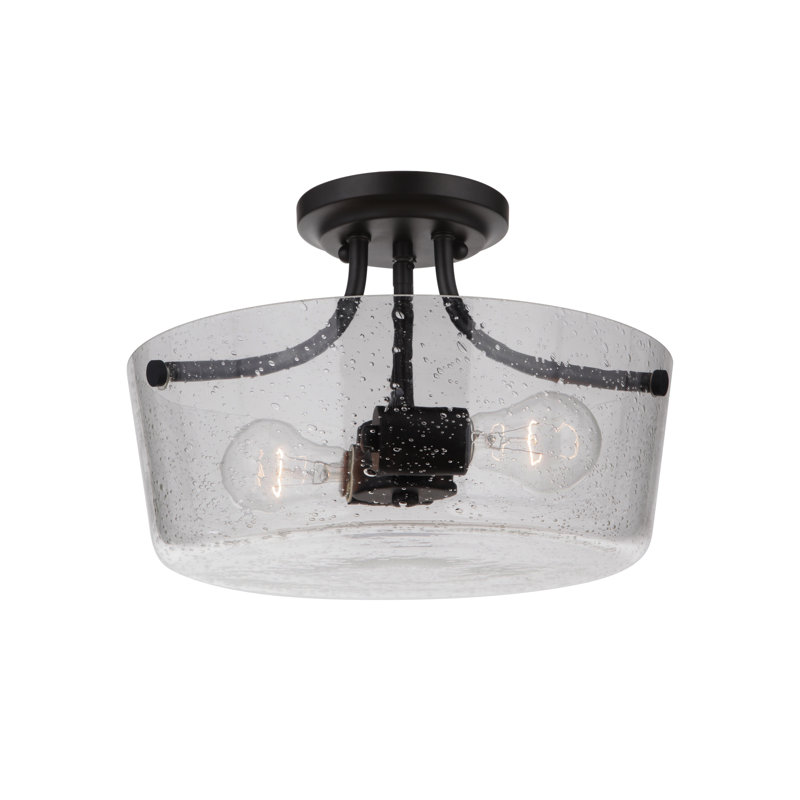 Willett Glass Semi Flush Mount, Clear Seeded, Flat Black