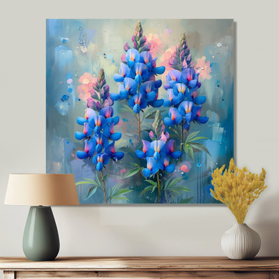 «Blue Pink Morning Dew Blue Bonnets» - décoration murale bonnets bleus