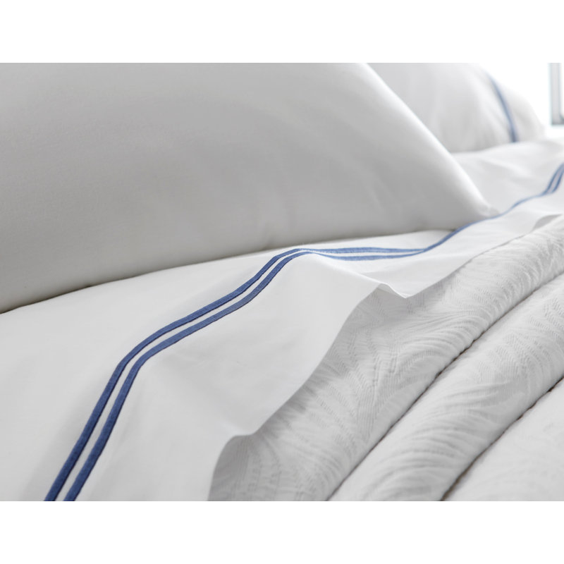 Ensemble de draps Last Mango - Double bordure | Percale de coton 200TC, Blanc / Bleu marine