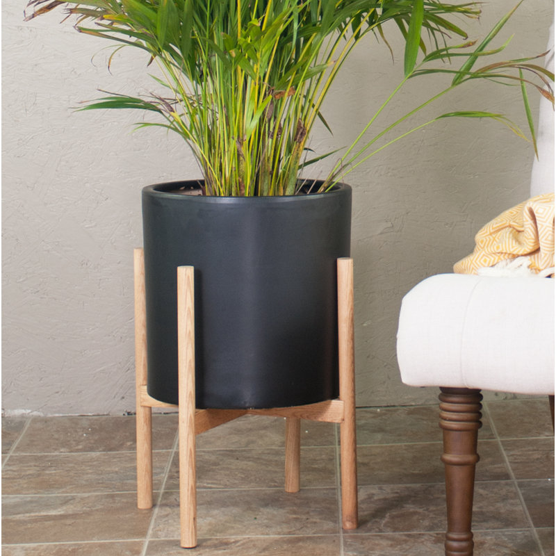 Handmade Pot Planter, Black/Beech Natural, 23" H X 15.5" W X 15.5" D