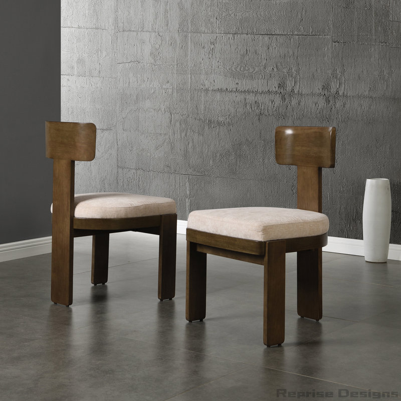 Upholstered Fabric Side Chairs Dining Chairs Set of 2, Grey, Dark Brown