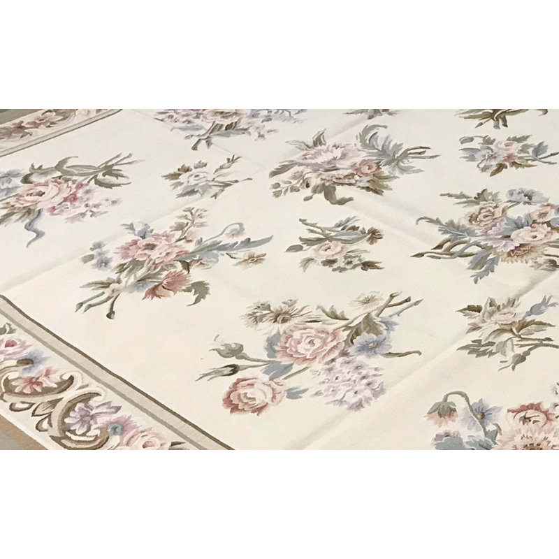 Tapis ivoire et beige noué à la main de haute qualité