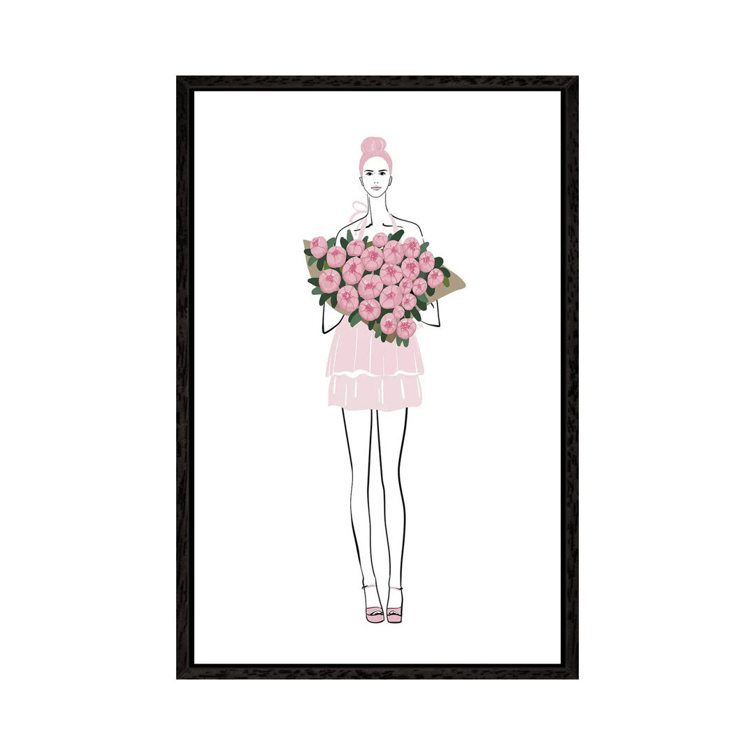 Rosa Pfingstrose Mädchen Mode Illustration von Blursbyai - Galerie-verpackt Leinwand Giclée