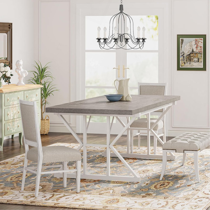 Table de salle à manger TribeSigns Taneja, Gris, H 29,52 po x L 70,86 po x l 31,49 po, Blanc