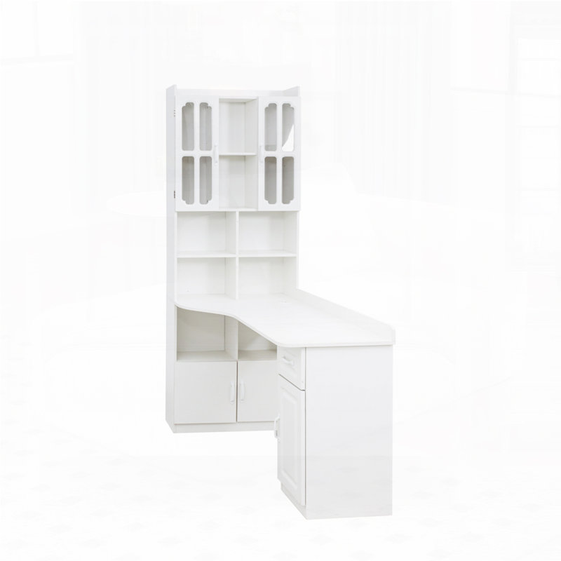L-Shaped Corner Computer Desk with Drawers, Bookshelf and Hutch, White