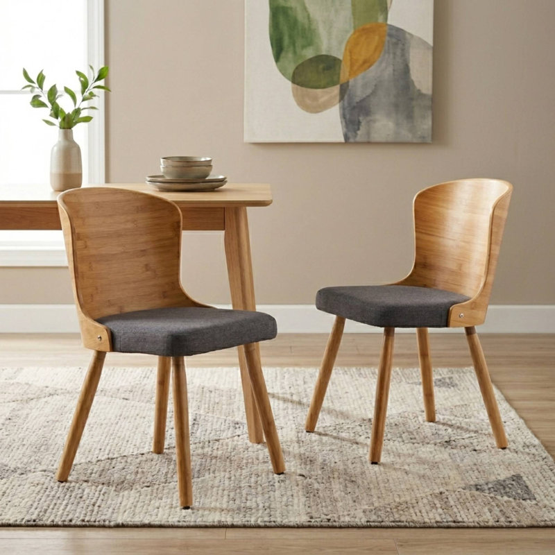 Orchard Hill Linen/Faux Leather Upholstered Dining Side Chair with Wooden Legs, Gray