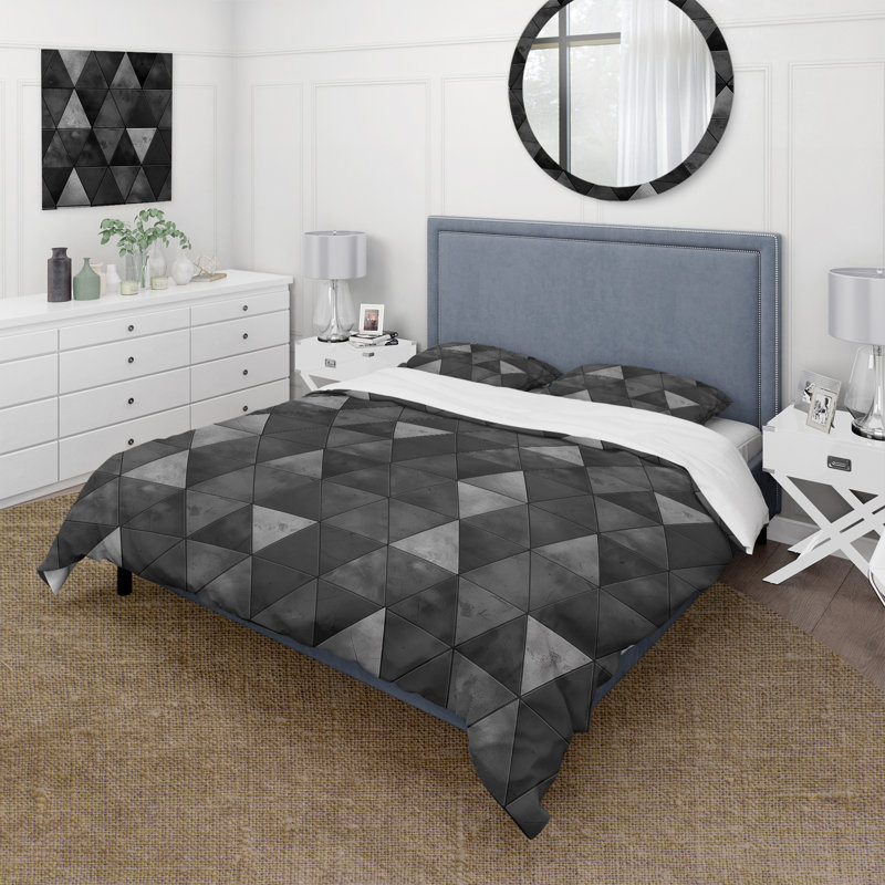 Ensemble de housse de couette Mid-Century Black Triangle II, Housse de couette très grand + 2 taies décorativ